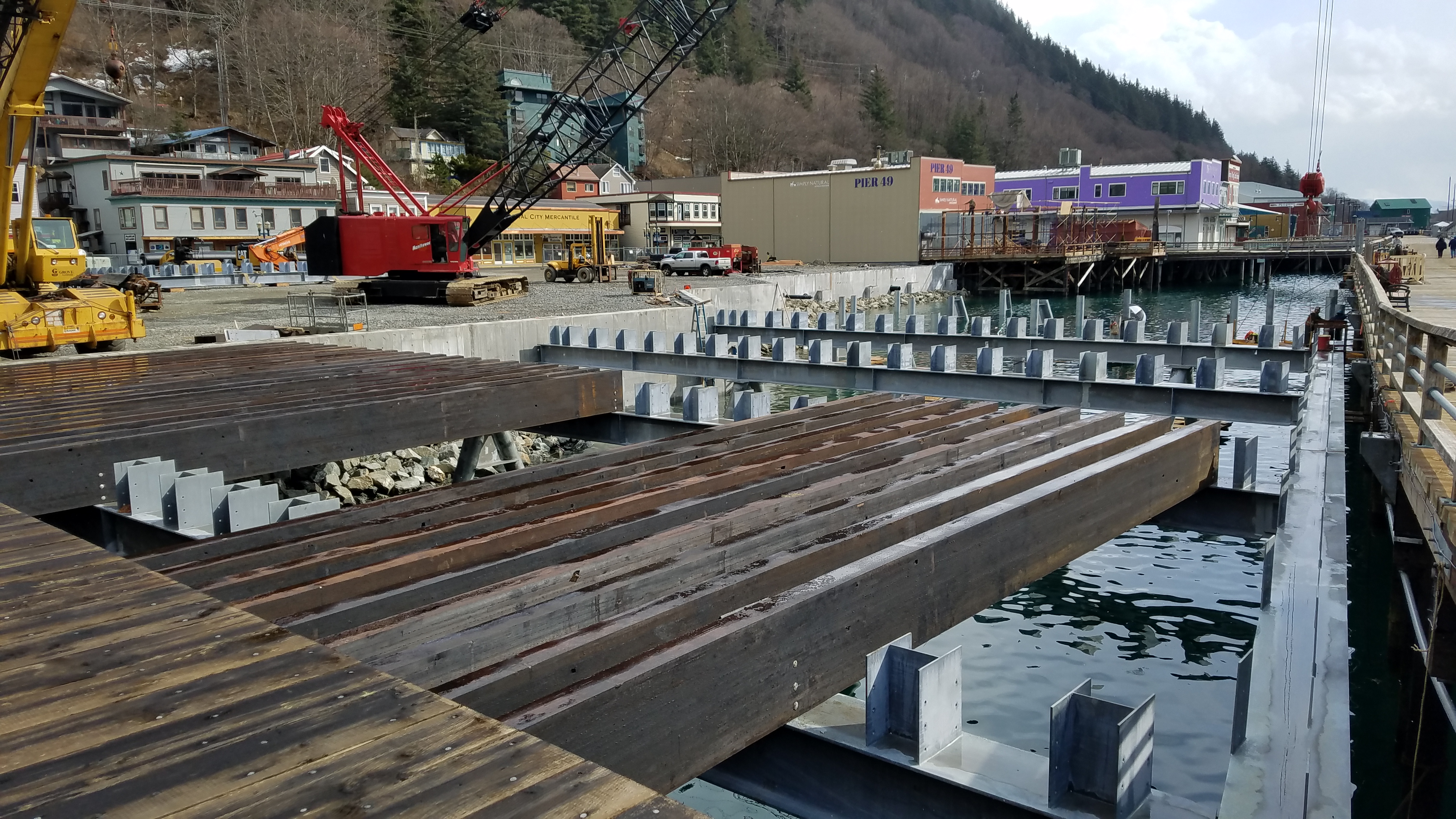Deck beams and pile caps during construction