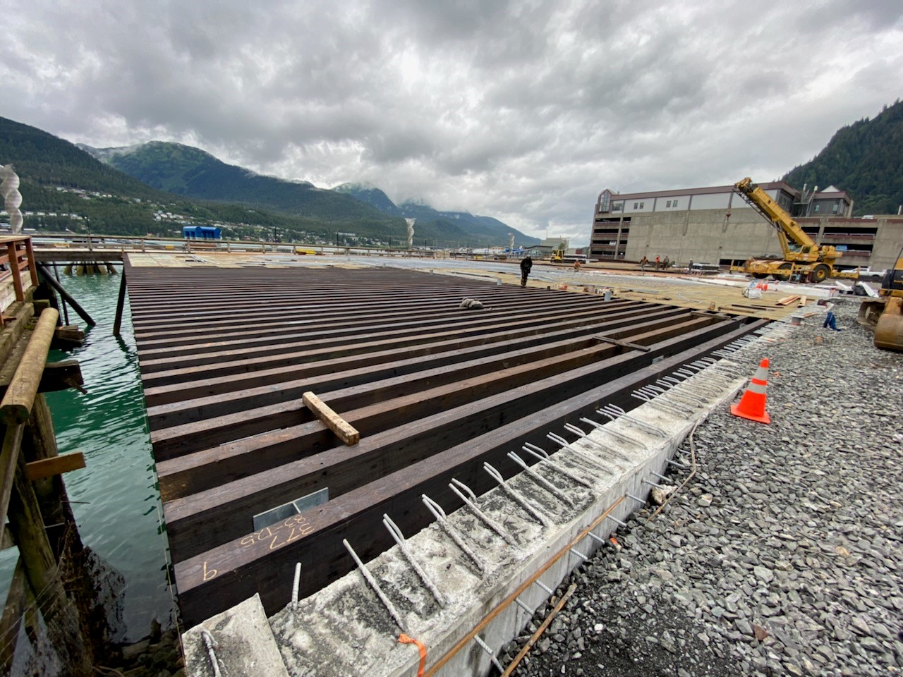 Deck beams exposed during construction