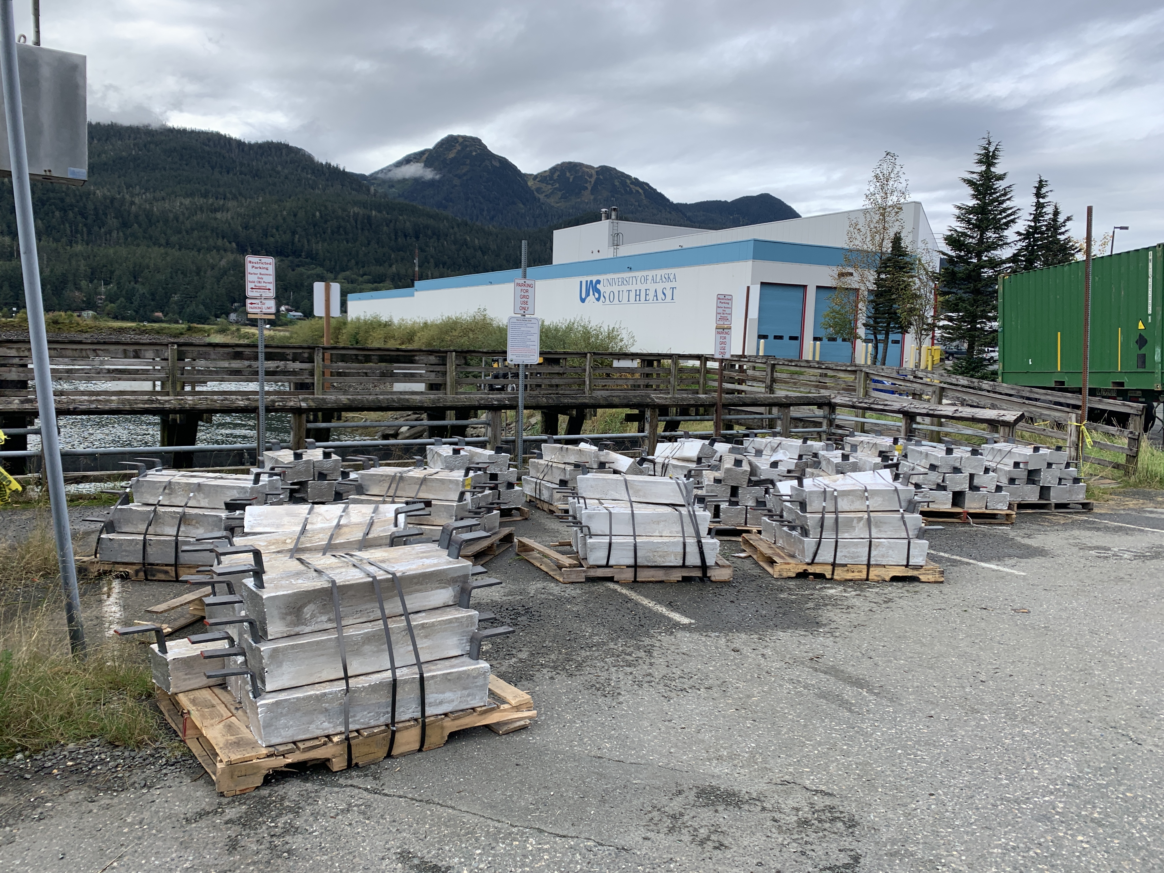 Anodes staged in the Harris Parking lot prior to installation