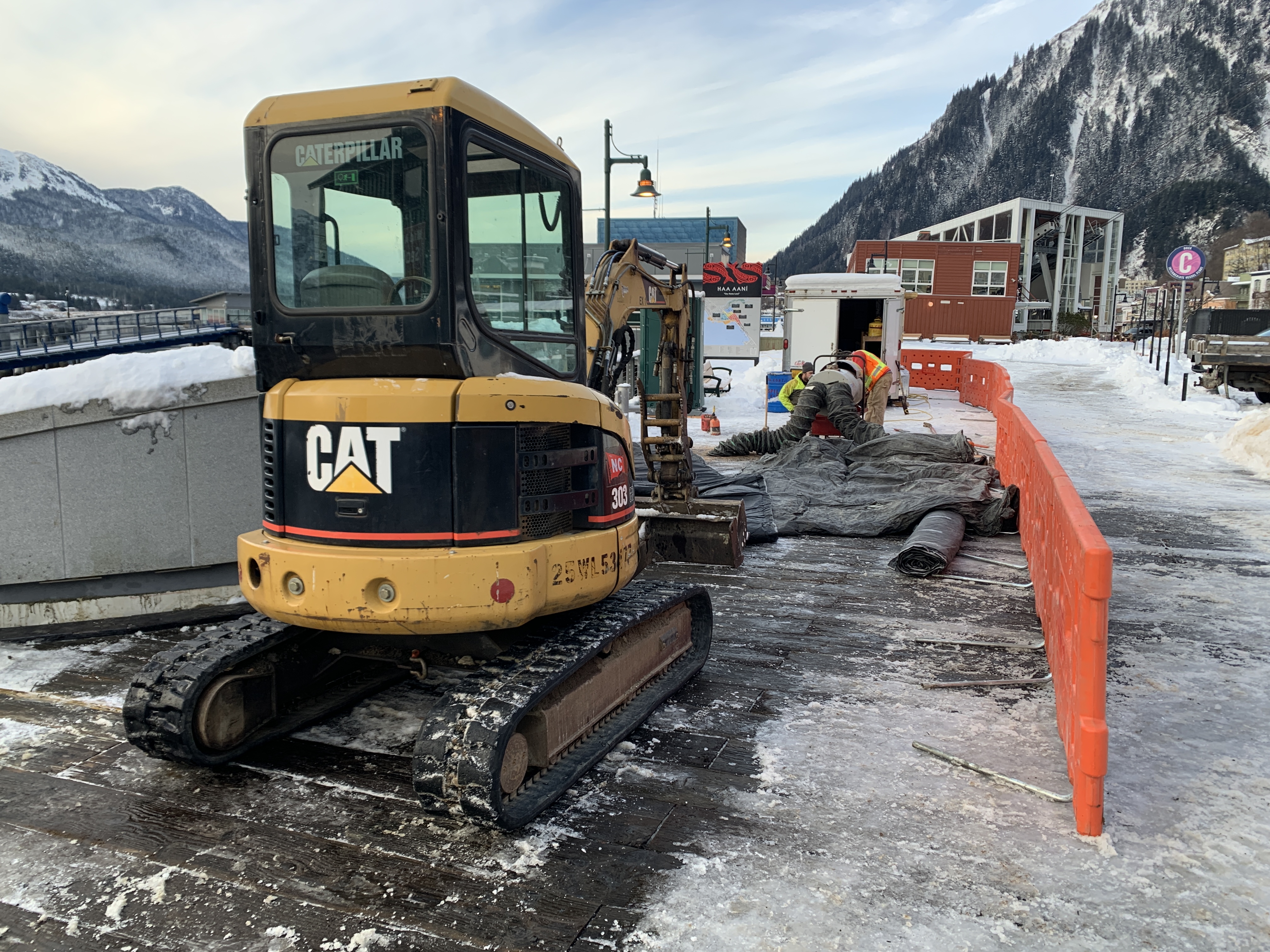 Island Construction moving equipment into position.