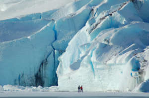 Hikers in front of Mendenhall Glacier