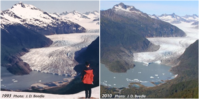  Photos courtesy J.D. Beedle: Left - Mendenhall Glacier, 1993. Right - Mendenhall Glacier, 2010