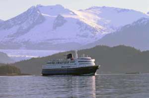 Ferry with Mendenhall Glacier in the background