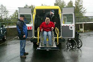 Wheelchair patron disembarking from vehicle