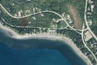 This is an aerial image of four lots in the South Lena Subdivision that are for sale.