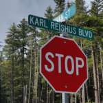 This picture shows the Karl Reishus street sign in the new Pederson Hill Subdivision.
