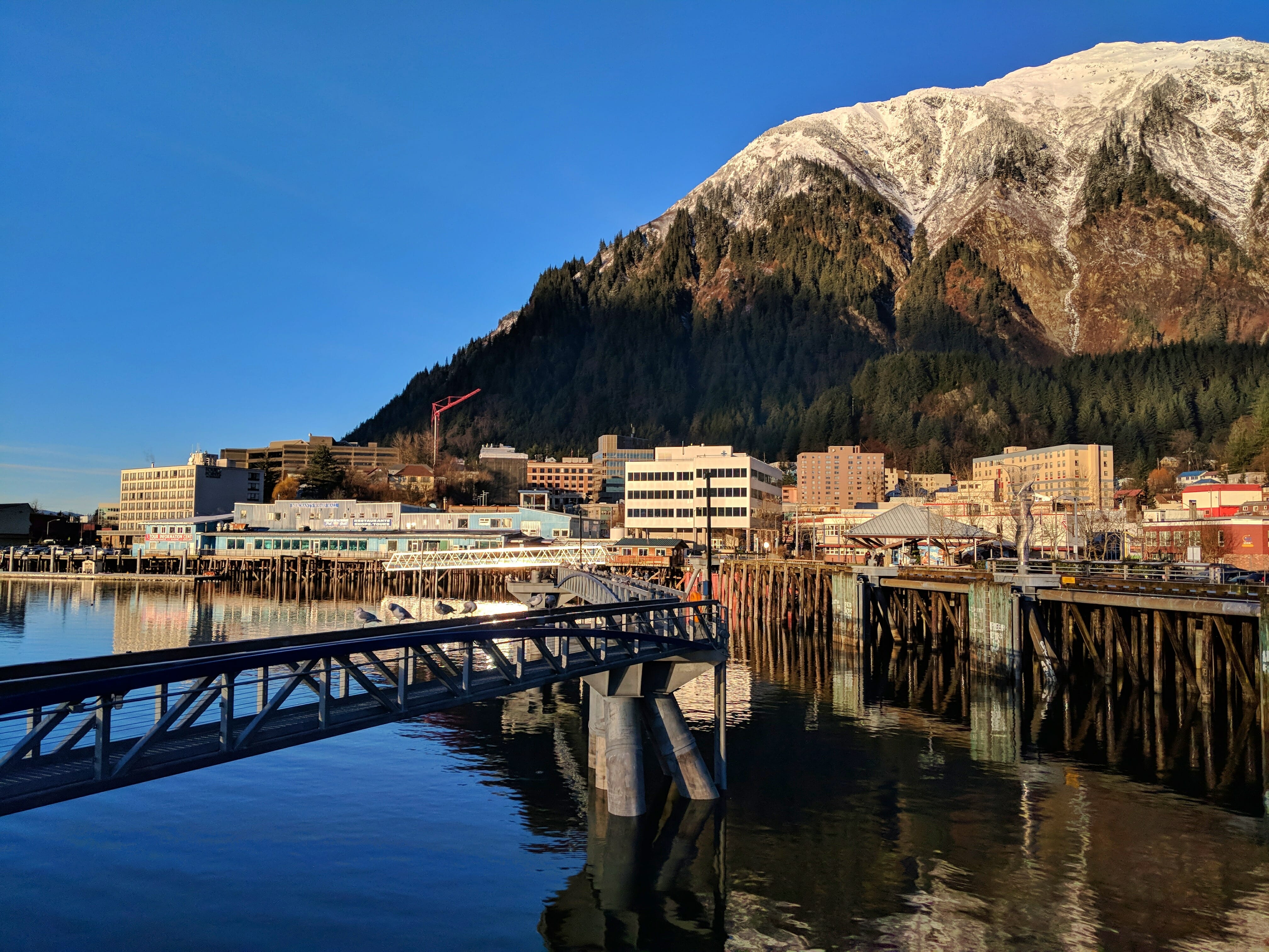 View of the Marine Park and downtown Juneau from the cruise ship pier.