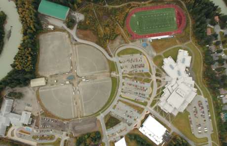 Ariel View of Dimond Park complex with baseball fields and TMHS turf field,