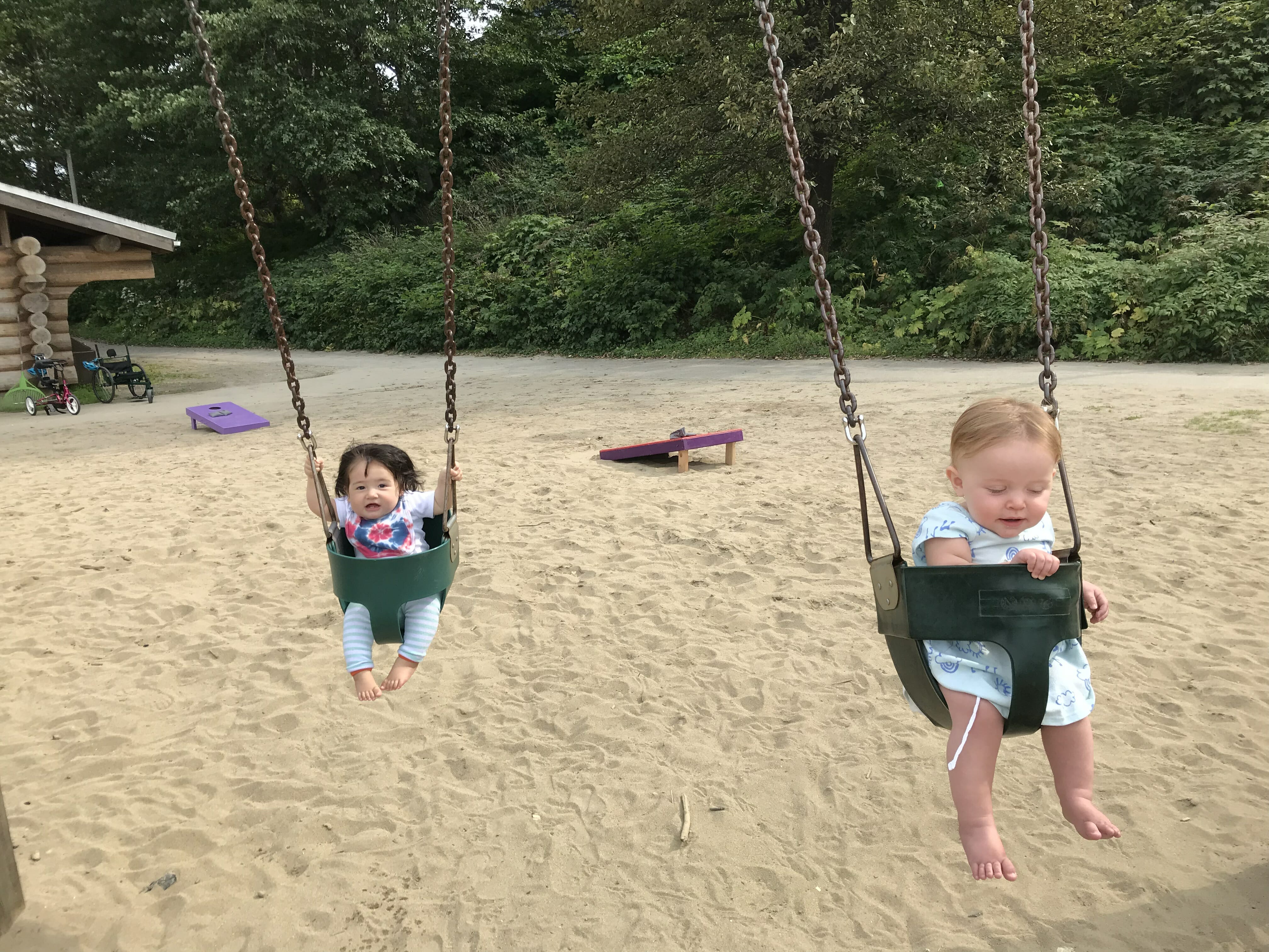 Children on the toddler swings at Savikko Park