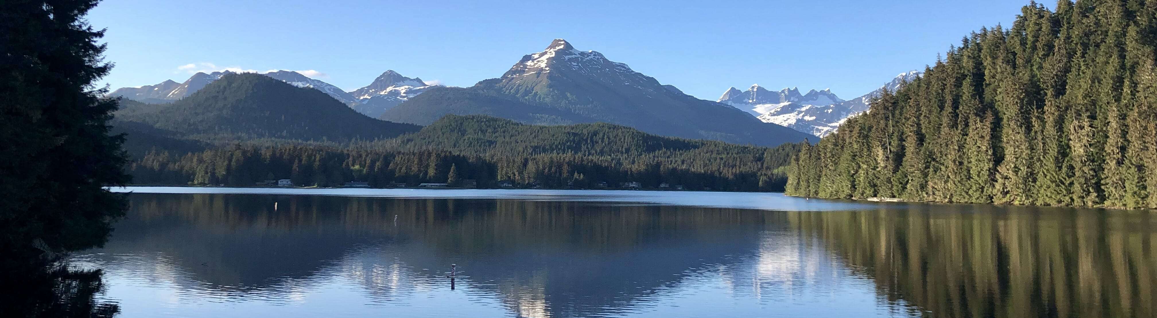 Auke Lake with the mountains in the background.