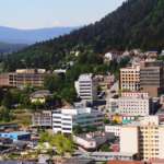 This is an aerial photo of Downtown Juneau.