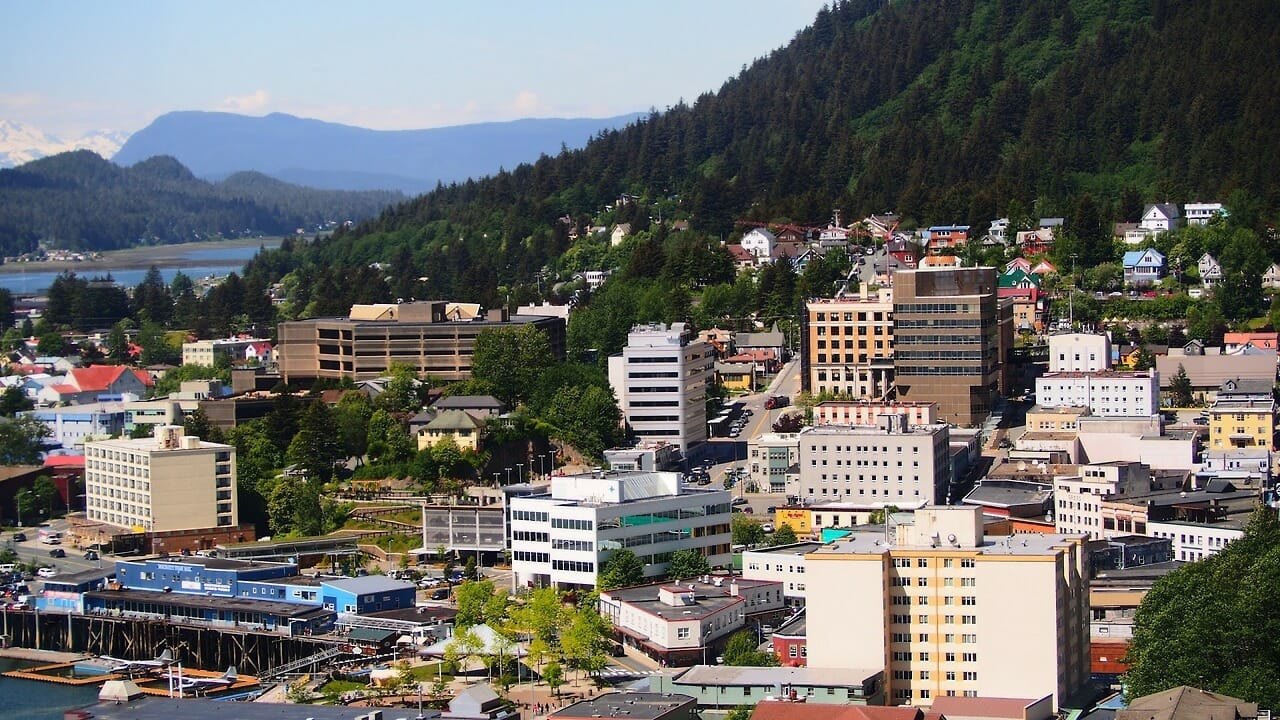 This is an aerial photo of Downtown Juneau.