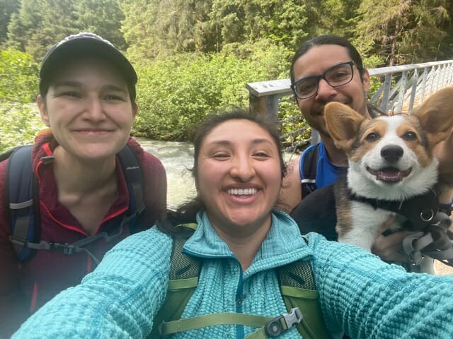 Walk Southeast 2021 participant selfie with two others and the dog