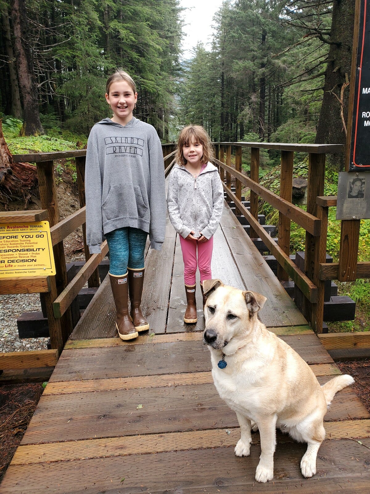 Two kids and a dog on the Flume