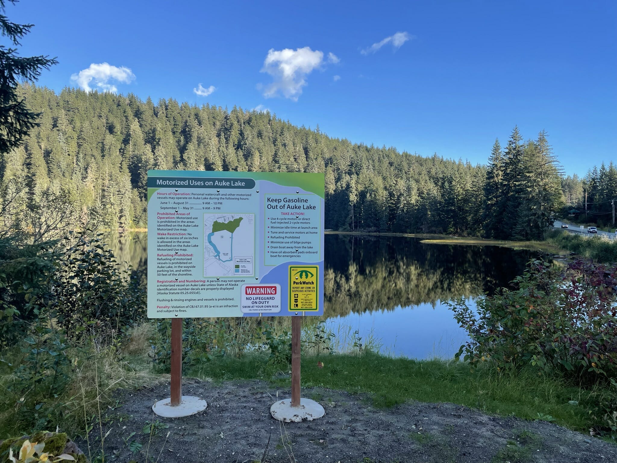 Information sign for Motorized Users on Auke Lake
