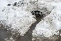 Photo of storm drain blocked by snow