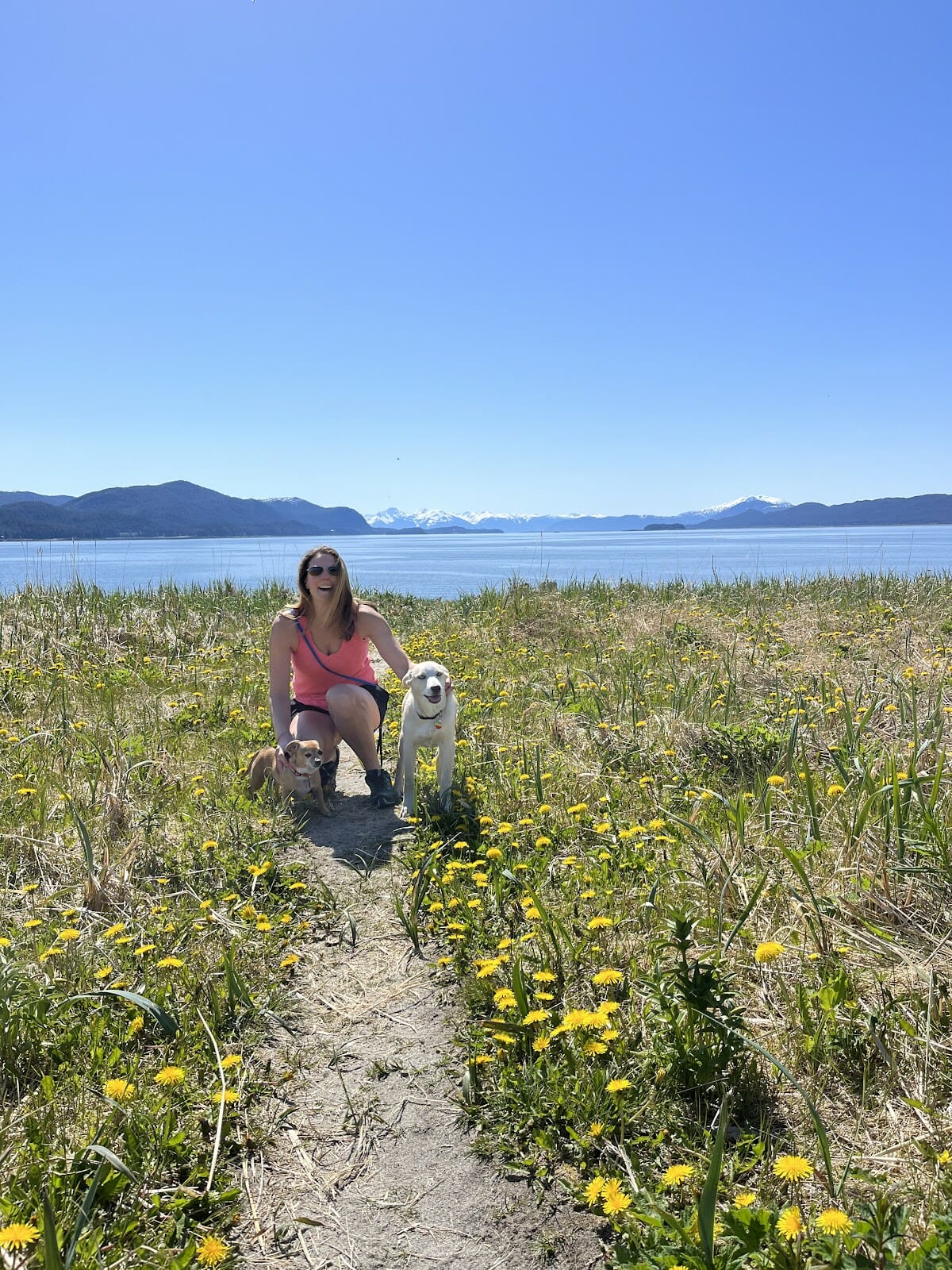 Walk Southeast 2022 participant and dog selfie on the trail at the Point Bridget.