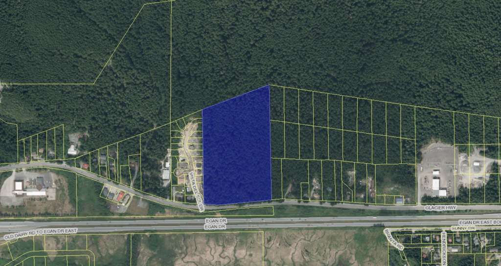 Aerial View of the Lot with the lot highlighted in blue.