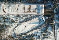 Aerial view of Hank Harmon Public Range covered in snow