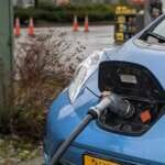 Closeup of electric vehicle charging