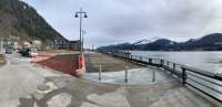 Panorama photo of freshly completed deckover, with Gastineau Channel and mountains in background