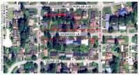 Aerial map of Dogwood Lane with area between Columbia Blvd and Mendenhall Blvd marked with red lines