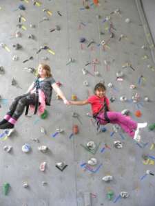 Two kids on the climbing wall