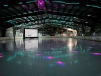 Photo of Treadwell Arena interior with movie screen at on end
