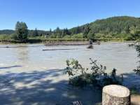 High water levels along the Mendenhall River on a deceptively sunny day