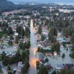 Aerial view of flooded streets in Mendenhall Valley