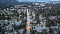Aerial view of flooded streets in Mendenhall Valley