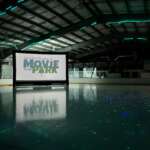 Large movie screen on the ice at Treadwell Arena