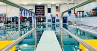 View from atop the diving board of Dimond Park Aquatic Center pool