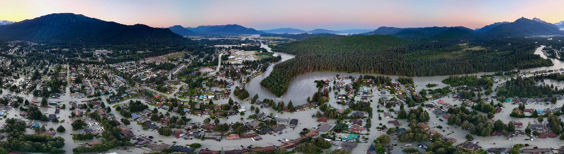 Aerial view of flood danger section of Mendenhall River