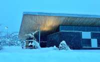 Library in winter snow storm