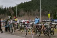 Bikes parked before a triathlon.