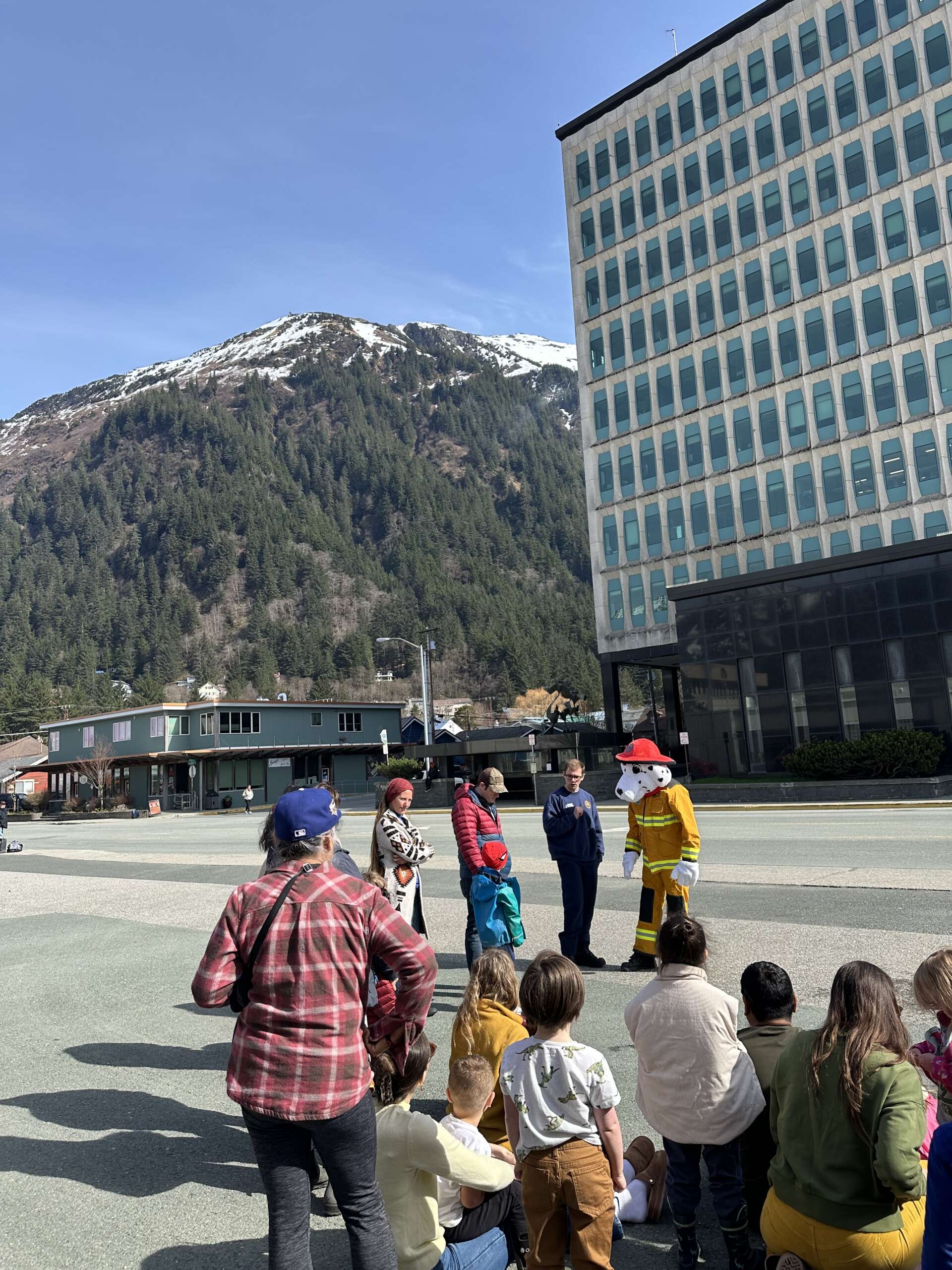 Sparky the Fire Dog gives a fire station tour
