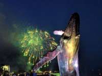 Fireworks behind Juneau's whale statue.