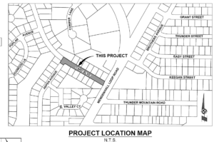 Map showing several streets, including Taku Boulevard, titled “Project Location Map.” The section of Taku Boulevard from Aspen Avenue to Mendenhall Loop Road is shaded.